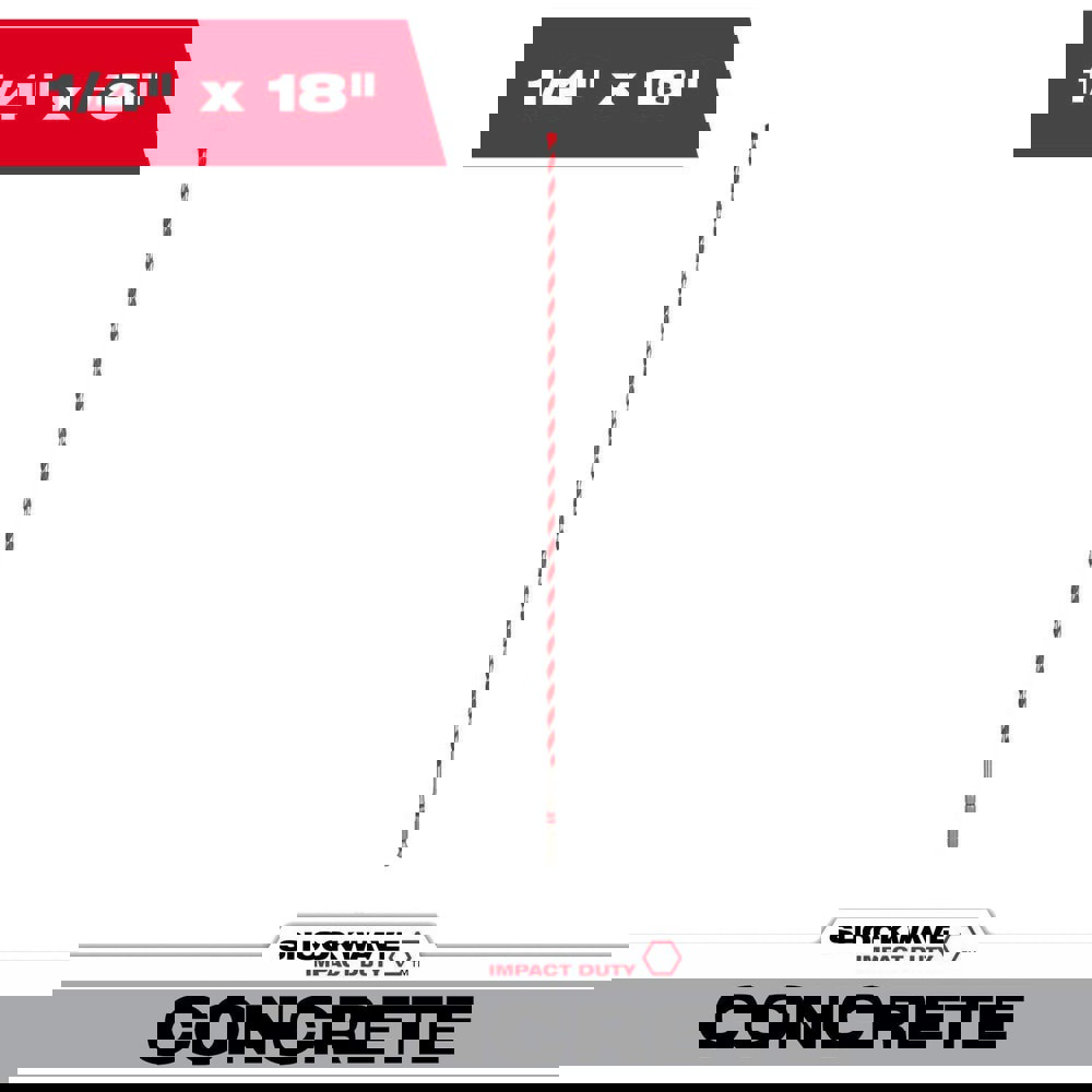Rotary Drill/Hammer Drill Bits; Drill Bit Size (Inch): 1/4 ; Shank Type: Hex ; Drill Bit Material: Carbide ; Shank Diameter (Inch): 1/4 ; Flute Length (Decimal Inch): 16.0000 ; Overall Length (Inch): 18in